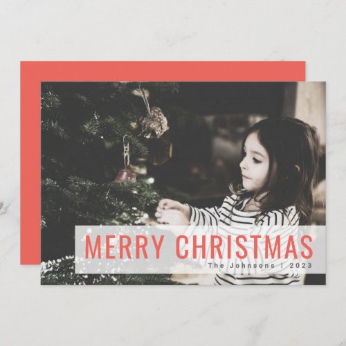 Modern Christmas  Family Photo Stylish Red Holiday Card
