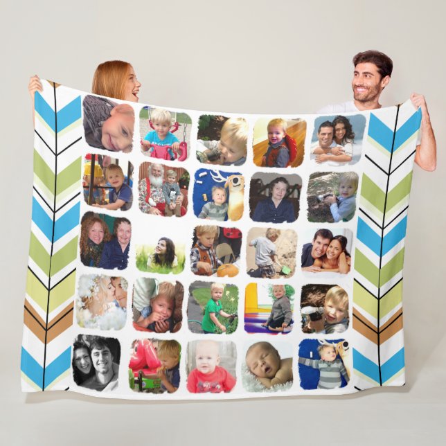 Modern Christmas Family Photos Fleece Blanket (In Situ)