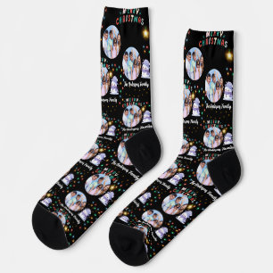 Modern Christmas Family Snowman Photo and Name Socks