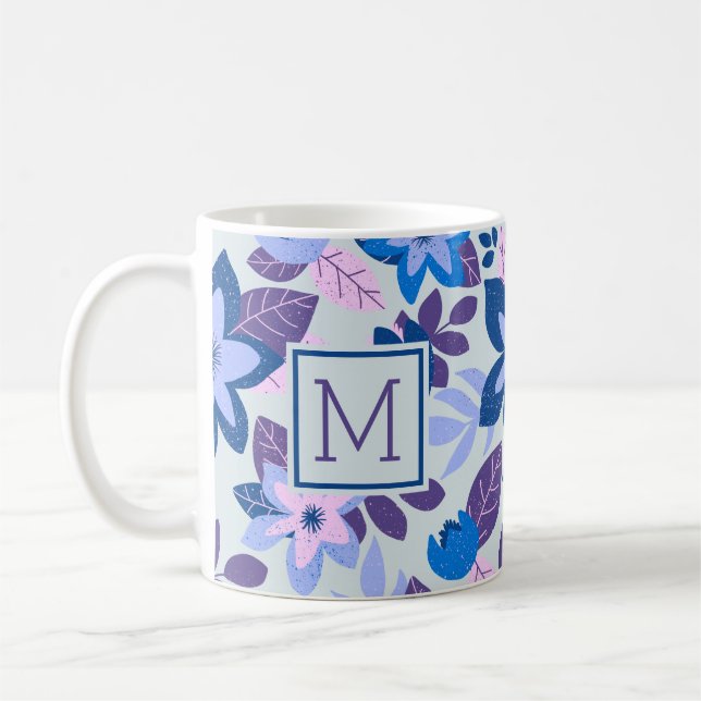 Modern Christmas Floral Blue Holiday Coffee Mug (Left)