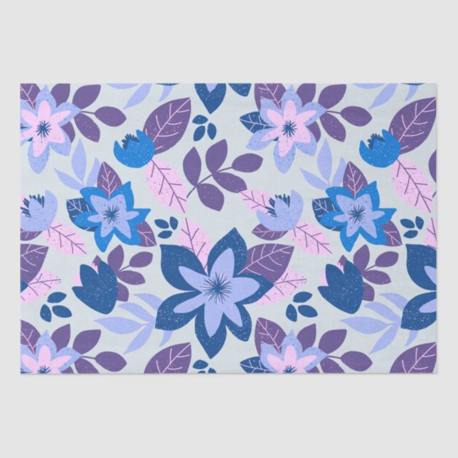 Modern Christmas Floral Blue Holiday Tissue Paper (Front)