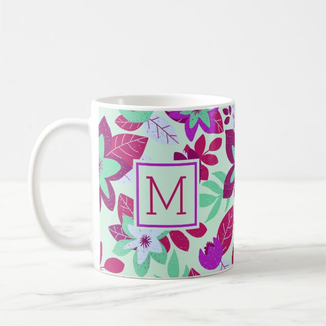 Modern Christmas Floral Burgundy Green Holiday Coffee Mug (Left)