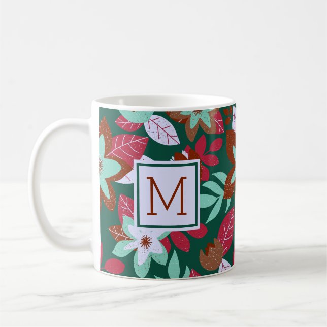 Modern Christmas Floral Red Green Holiday Coffee Mug (Left)