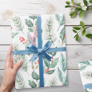 Modern Christmas Floral Watercolor Pattern Wrapping Paper