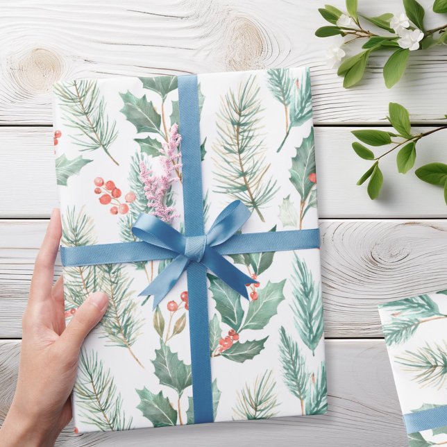 Modern Christmas Floral Watercolor Pattern Wrapping Paper (Creator Uploaded)