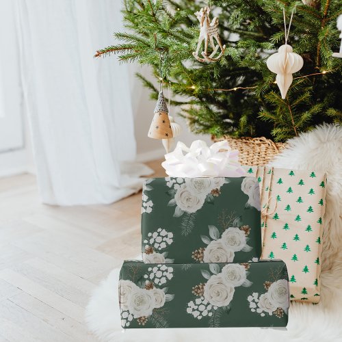 Modern Christmas Floral White Pattern Wrapping Paper