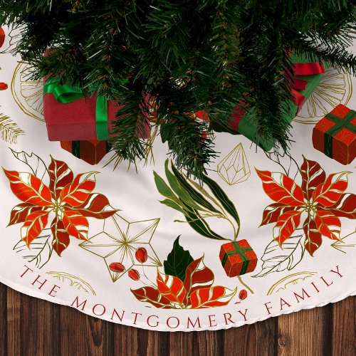 Modern Christmas Florals Greenery Holiday Monogram Brushed Polyester Tree Skirt