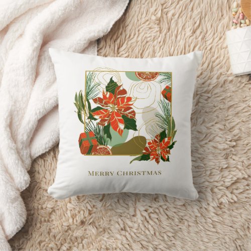 Modern Christmas Florals Greenery Holiday Throw Pillow