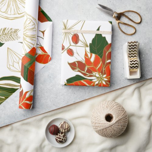 Modern Christmas Florals Greenery Wrapping Paper