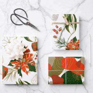 Modern Christmas Florals Greenery Wrapping Paper Sheets