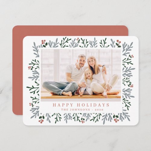 Modern Christmas Foliage and Berries Botanical Holiday Card