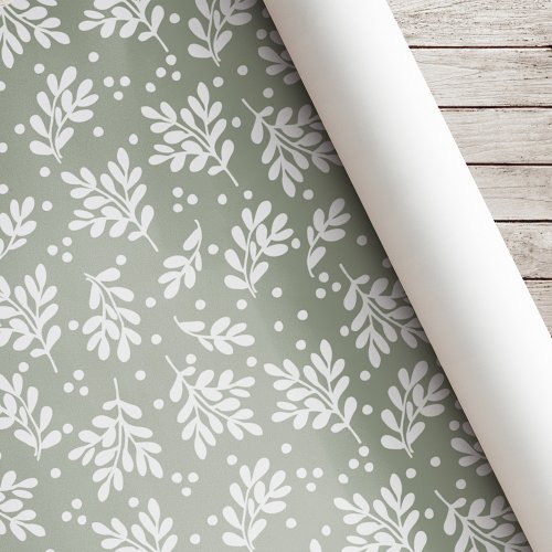 Modern Christmas Foliage Holiday Gift Sage Green Wrapping Paper