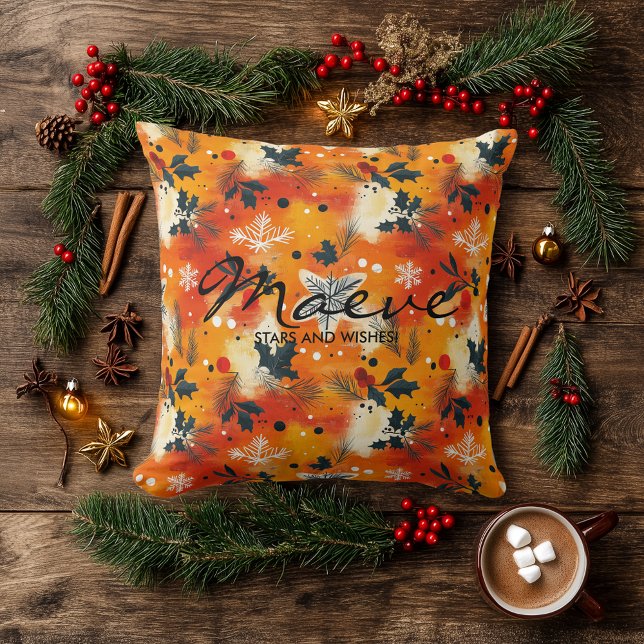 Modern Christmas Foliage – Warm Holiday Abstract  Throw Pillow (Creator Uploaded)