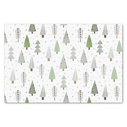 Modern Christmas Forest Trees Olive Green Pattern Tissue Paper