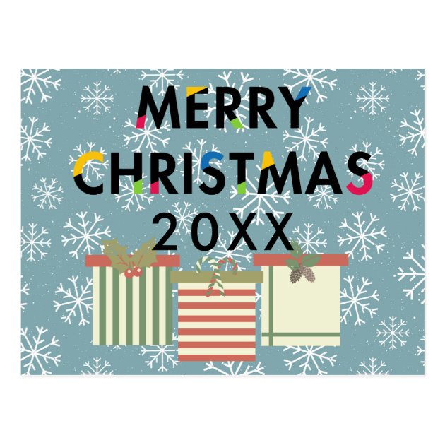Modern Christmas Gift Boxes Snowflakes Postcard