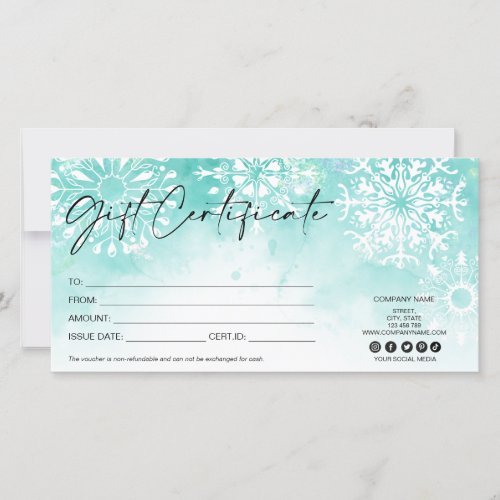 modern Christmas gift card certificate Snow