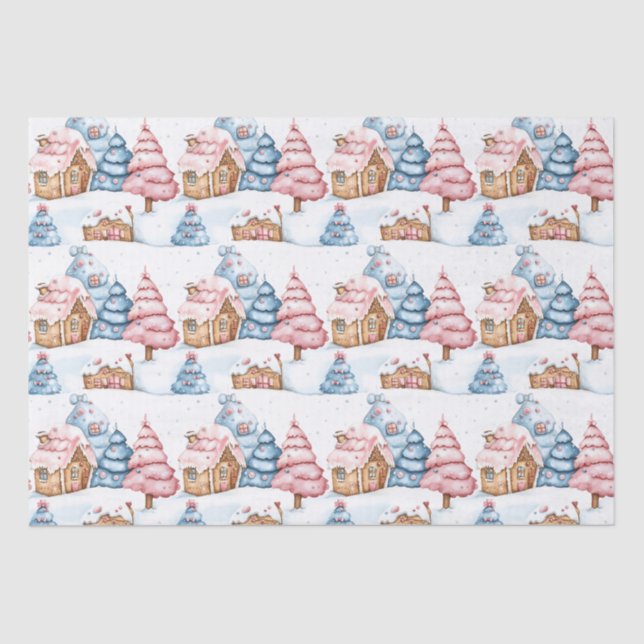 Modern Christmas Gingerbread House Cute Pastel Tissue Paper (Front)