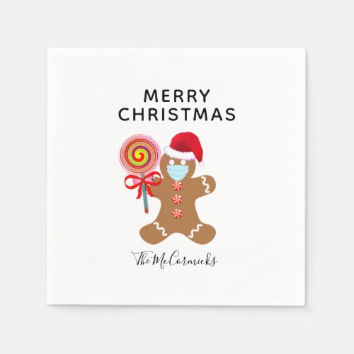 Modern Christmas Gingerbread Man White Red Family Napkins