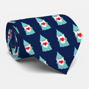 Modern Christmas Gnome Pattern on Navy Blue Neck Tie