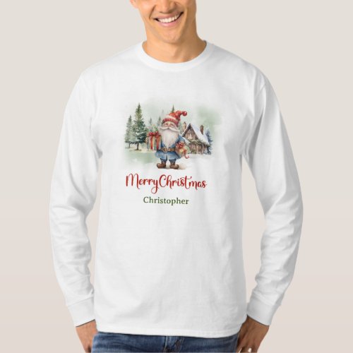 Modern Christmas gnome winter village T_Shirt