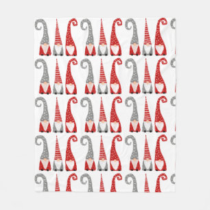 Modern Christmas Gnomes Dwarves Red Gray Pattern Fleece Blanket