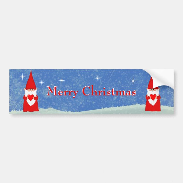 Modern Christmas Gnomes in Red on Light Blue Bumper Sticker (Front)