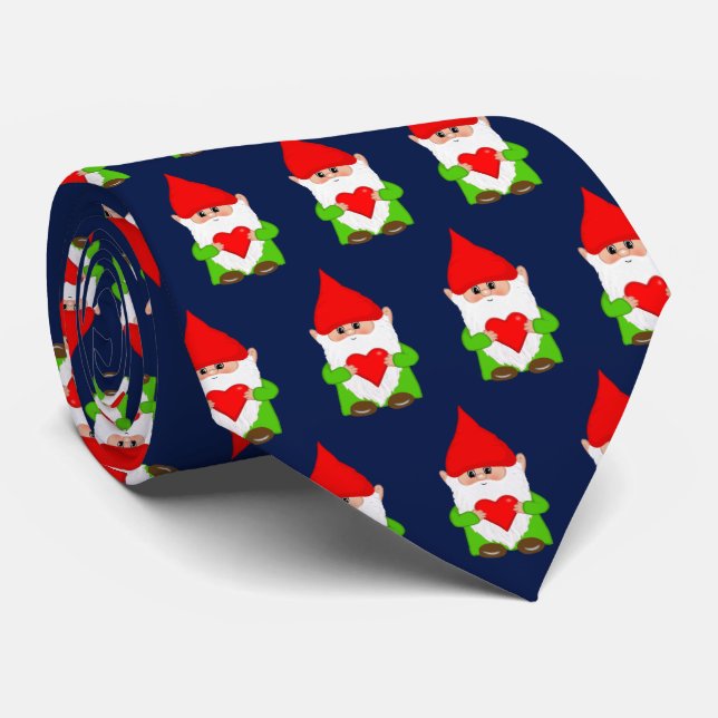 Modern Christmas Gnomes on Navy Blue Neck Tie (Rolled)