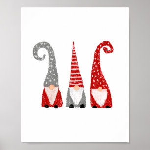 Modern Christmas Gnomies Nordic Red Gray White Poster