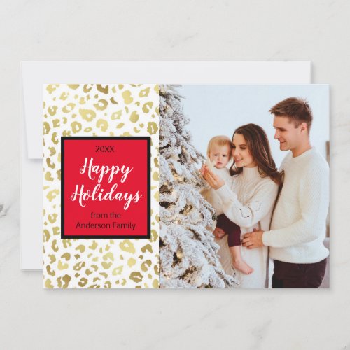 Modern Christmas Gold Leopard Custom Photo Holiday Card