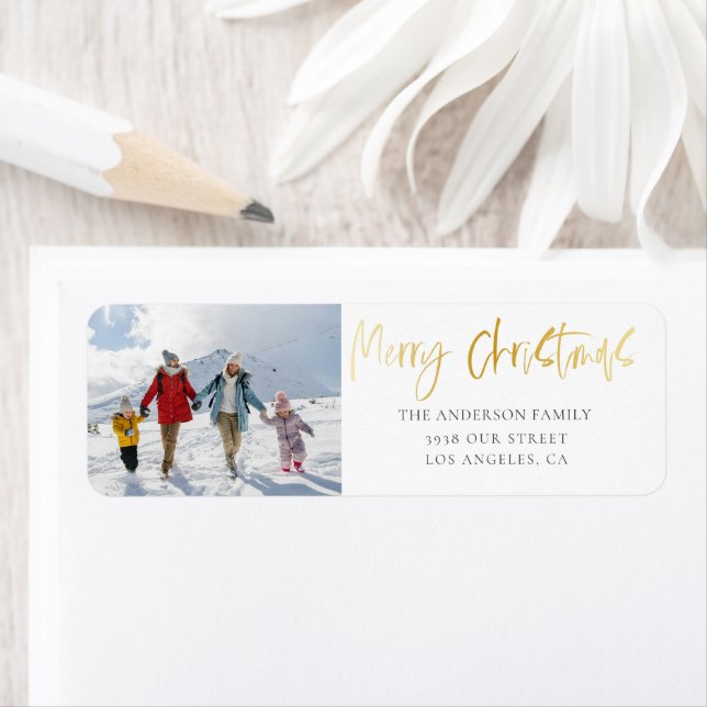 Modern Christmas Gold & Photo  Label (Insitu)