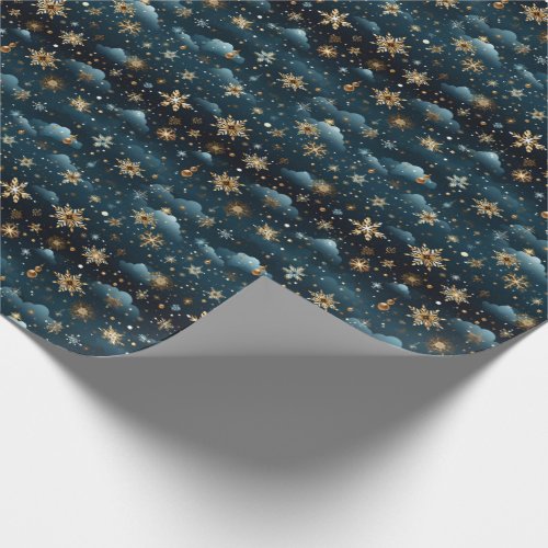 Modern Christmas Golden Snowflakes  Wrapping Paper