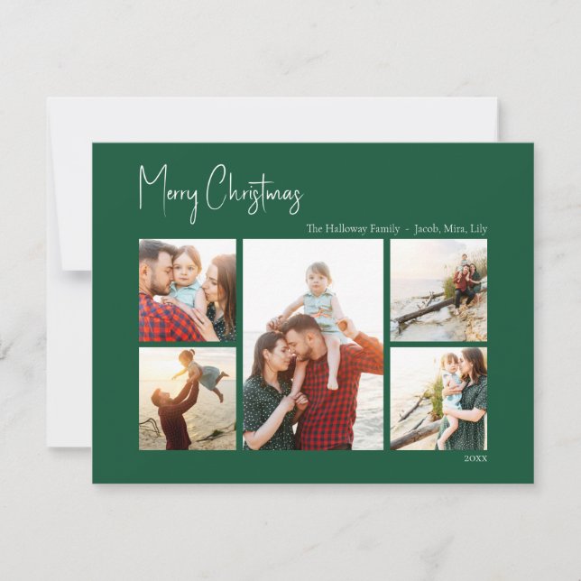 Modern Christmas | Green Five-Photo Holiday Card (Front)