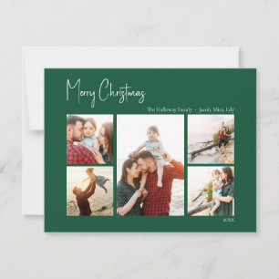 Modern Christmas Green Five-Photo Holiday Card