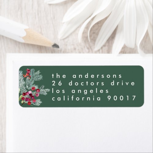 Modern Christmas Green Holiday Return Address  Label