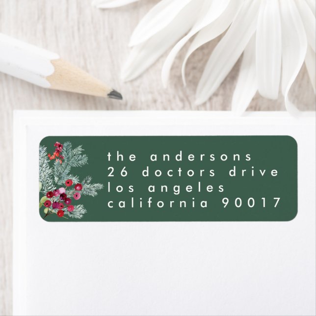 Modern Christmas Green Holiday Return Address  Label (Insitu)