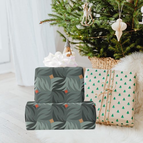 Modern Christmas Green Pattern Wrapping Paper