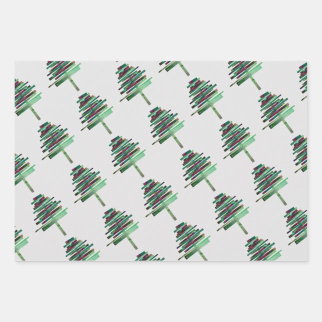 Modern Christmas Green pink and blue Wrapping Paper Sheets (Front)