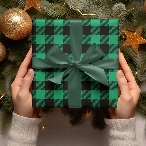 Modern Christmas Green Plaid Wrapping Paper