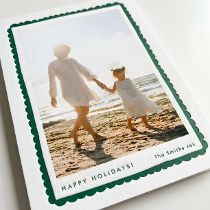 modern christmas green retro photo frame holiday letterpress photo cards