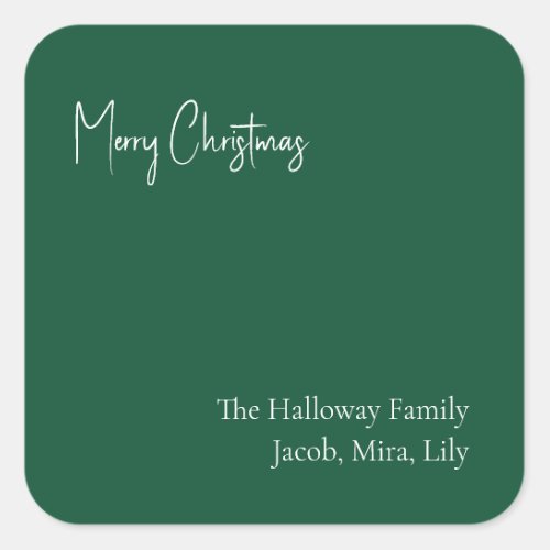Modern Christmas Green Square Family Gift Sticker