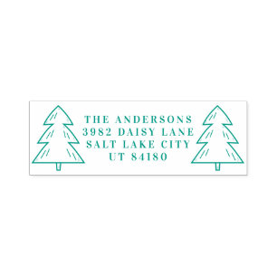 Modern Christmas Green Tree Holiday Return Address Self-inking Stamp