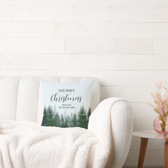 Modern Christmas Green Tree | Merry Christmas  Throw Pillow (Couch)