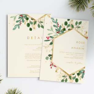 Modern Christmas Greenery Cream All In One Invitation