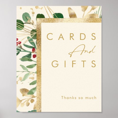 Modern Christmas Greenery  Cream Cards and Gifts  Poster