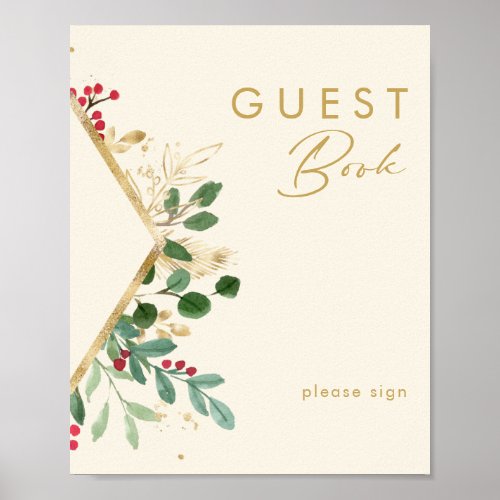 Modern Christmas Greenery  Cream Guest Book Sign