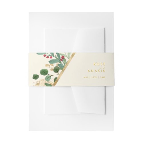 Modern Christmas Greenery  Cream Invitation Belly Band