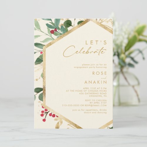 Modern Christmas Greenery  Cream Lets Celebrate Invitation