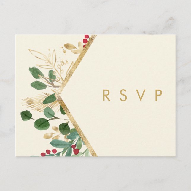 Modern Christmas Greenery | Cream Menu Choice RSVP (Front)