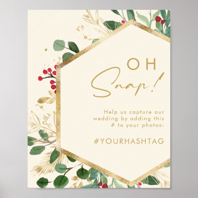 Modern Christmas Greenery | Cream Oh Snap Hashtag Poster (Front)