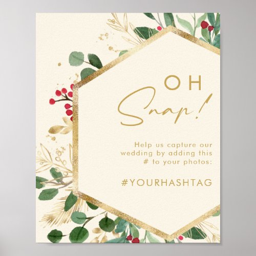 Modern Christmas Greenery  Cream Oh Snap Hashtag Poster